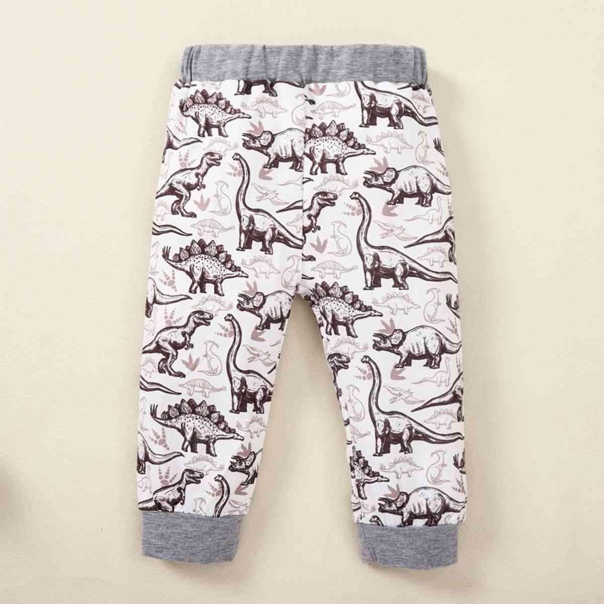 Kids Graphic Sweatshirt and Dinosaur Print Joggers Set - Browngold Fashion