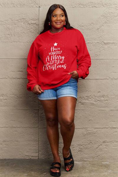 Simply Love Full Size HAVE YOURSELF A MERRY LITTLE CHRISTMAS Round Neck Sweatshirt - Browngold Fashion