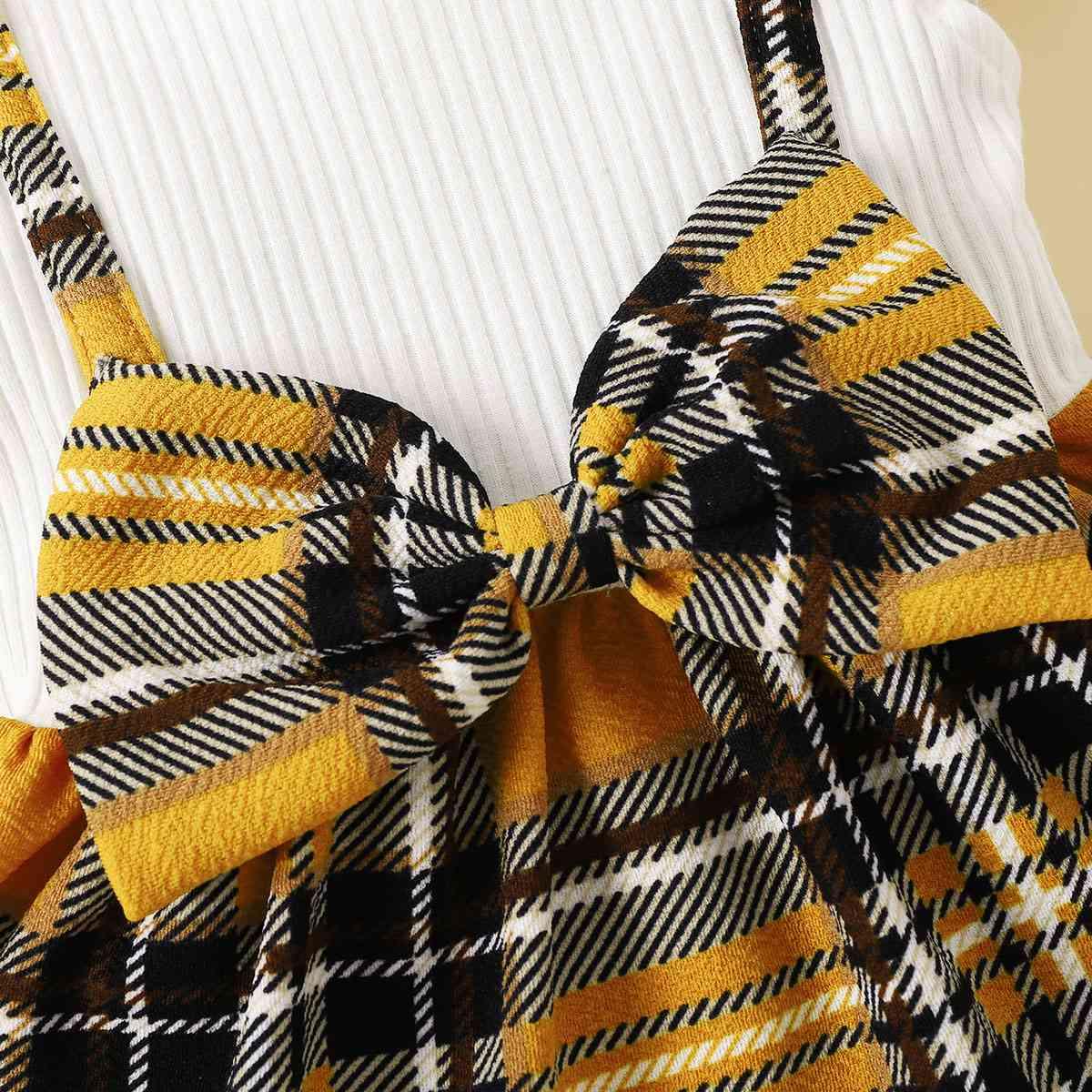 Plaid Print Bow Detail Dress - Browngold Fashion