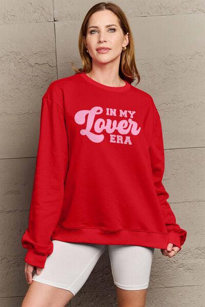 Simply Love Full Size IN MY LOVER ERA Round Neck Sweatshirt - Browngold Fashion