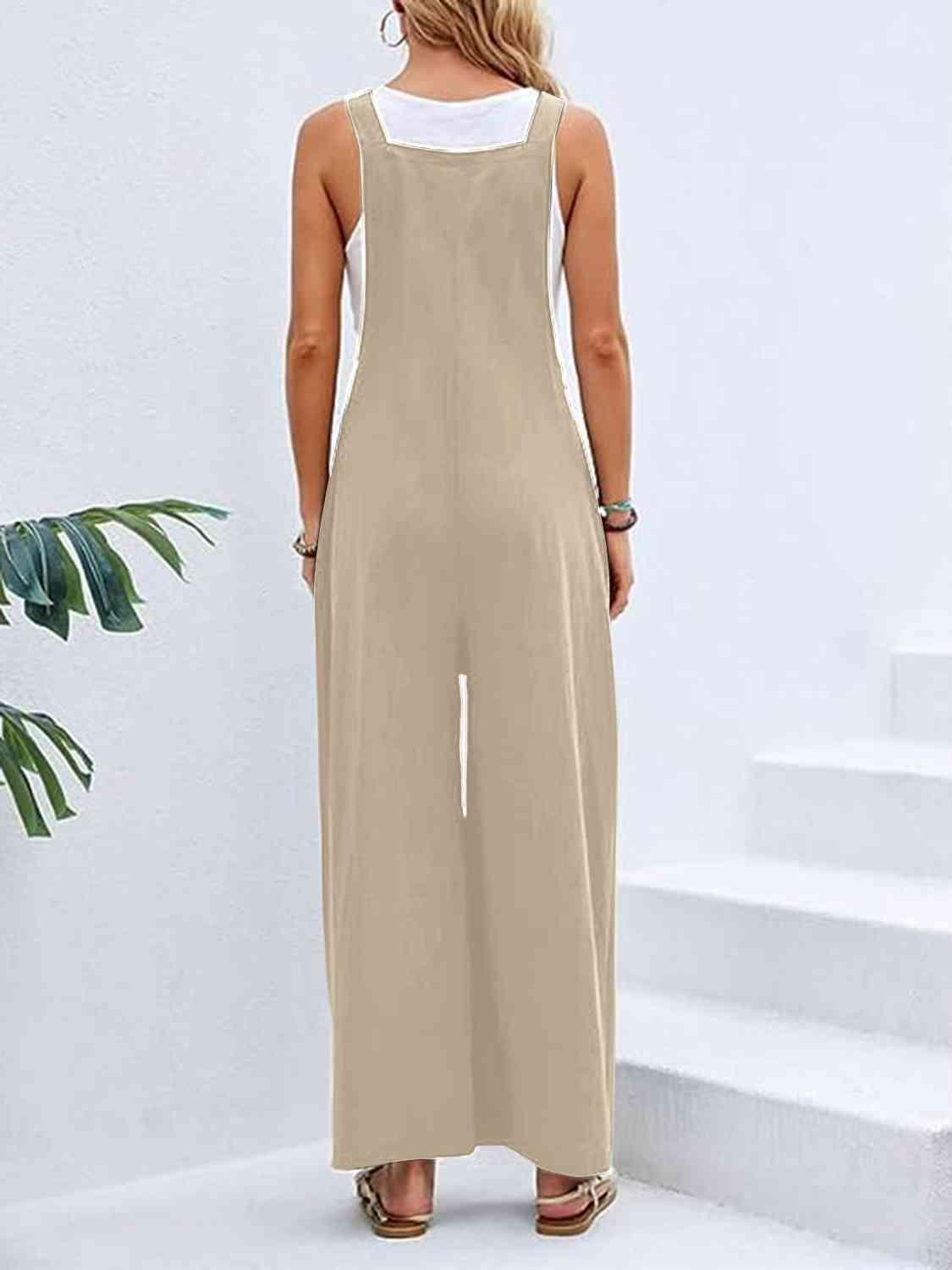 Full Size Wide Leg Overalls with Pockets - Browngold Fashion