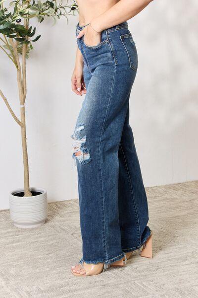 Judy Blue Full Size High Waist 90's Distressed Straight Jeans - Browngold Fashion