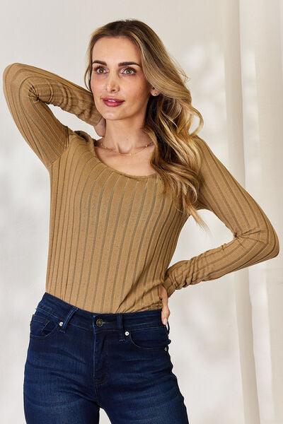 Basic Bae Full Size Ribbed Long Sleeve T-Shirt - Browngold Fashion