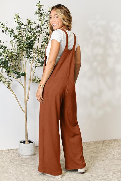 Double Take Full Size Wide Strap Overall with Pockets - Browngold Fashion