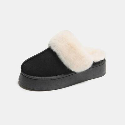 Center-Seam Furry Chunky Platform Slippers - Browngold Fashion