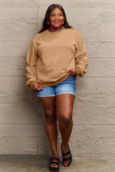 Simply Love Full Size IF I'M TOO MUCH THEN GO FIND LESS Round Neck Sweatshirt - Browngold Fashion