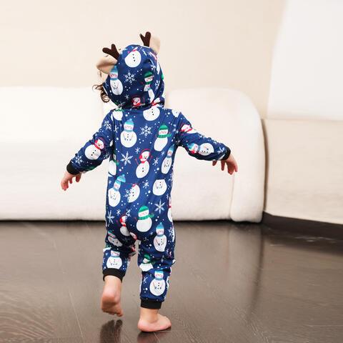 Snowman Print Hooded Jumpsuit - Browngold Fashion