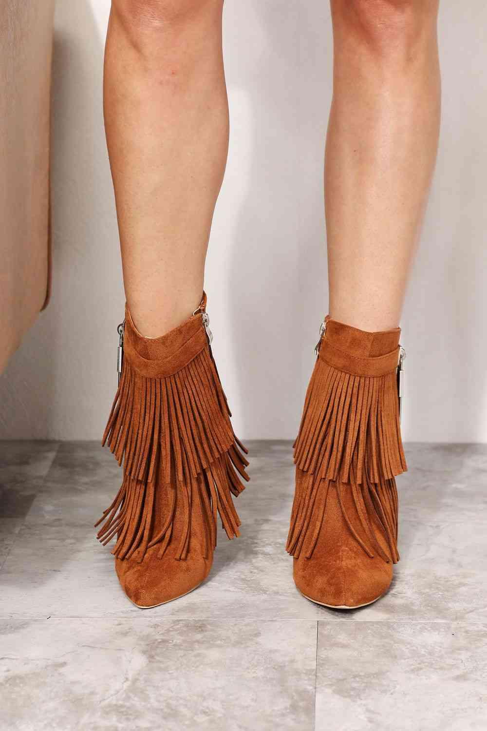 Legend Women's Tassel Wedge Heel Ankle Booties - Browngold Fashion