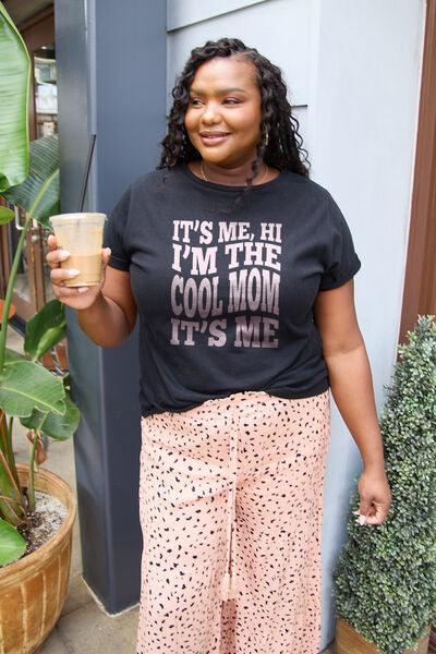 Simply Love Full Size IT'S ME,HI I'M THE COOL MOM IT'S ME Round Neck T-Shirt - Browngold Fashion