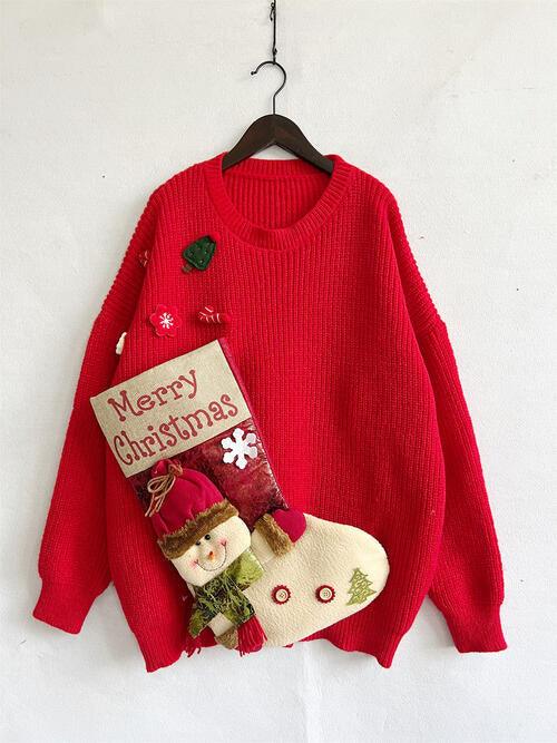 Christmas Element Long Sleeve Sweater - Browngold Fashion