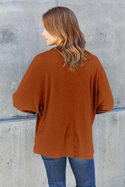 Double Take Full Size Round Neck Long Sleeve T-Shirt - Browngold Fashion