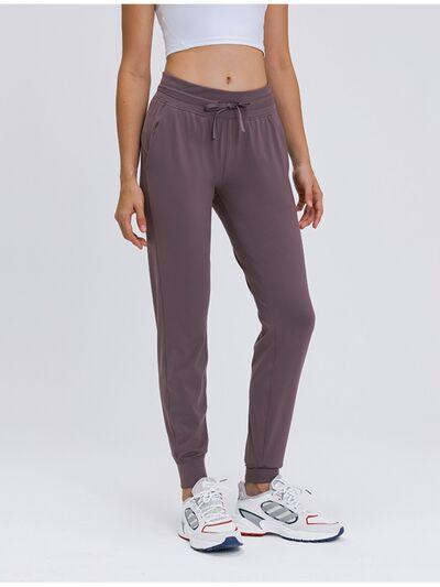 Double Take Tied Joggers with Pockets - Browngold Fashion