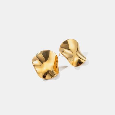 Geometric Pleated 18K Gold-Plated Stud Earrings - Browngold Fashion