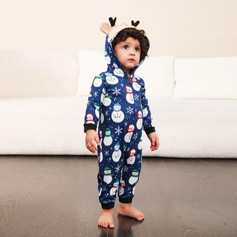 Snowman Print Hooded Jumpsuit - Browngold Fashion