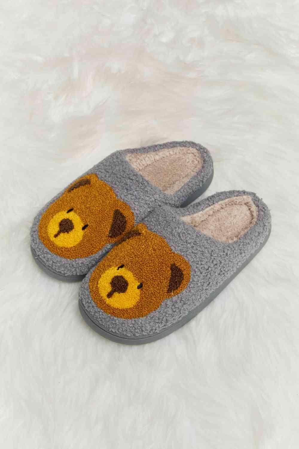 Melody Teddy Bear Print Plush Slide Slippers - Browngold Fashion