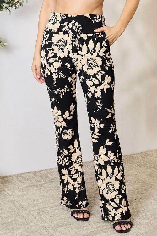 Heimish Full Size High Waist Floral Flare Pants - Browngold Fashion