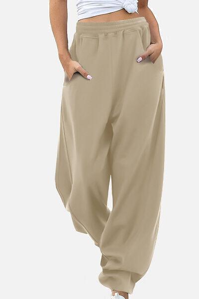 Elastic Waist Sweatpants with Pockets - Browngold Fashion