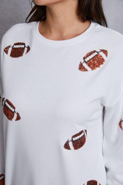 Football Sequin Patch Long Sleeve Sweatshirt - Browngold Fashion
