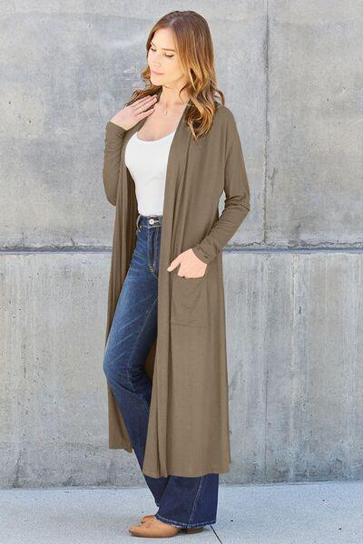 Basic Bae Full Size Open Front Long Sleeve Cover Up - Browngold Fashion