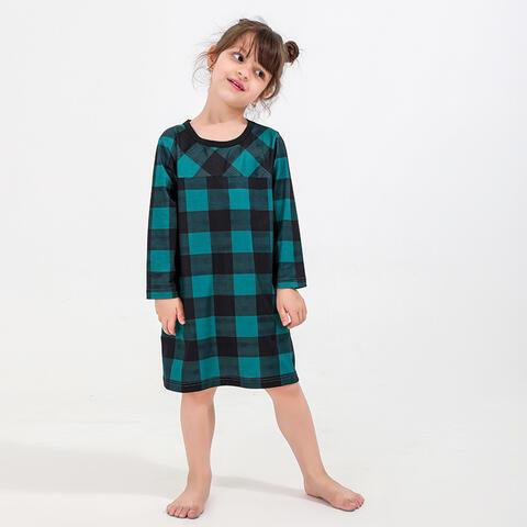 Girl Plaid Round Neck Long Sleeve Dress - Browngold Fashion