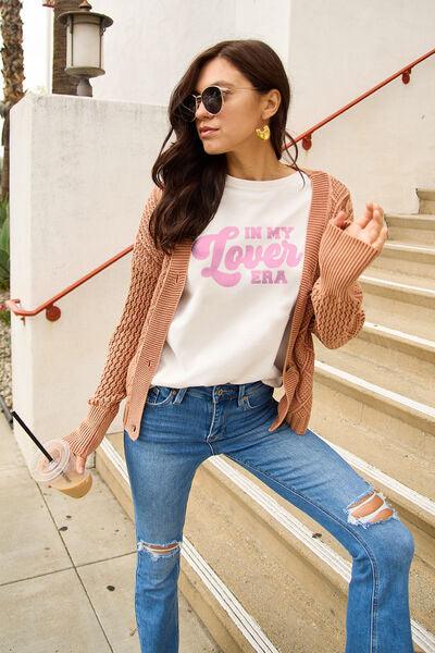 Simply Love Full Size IN MY LOVER ERA Round Neck T-Shirt - Browngold Fashion