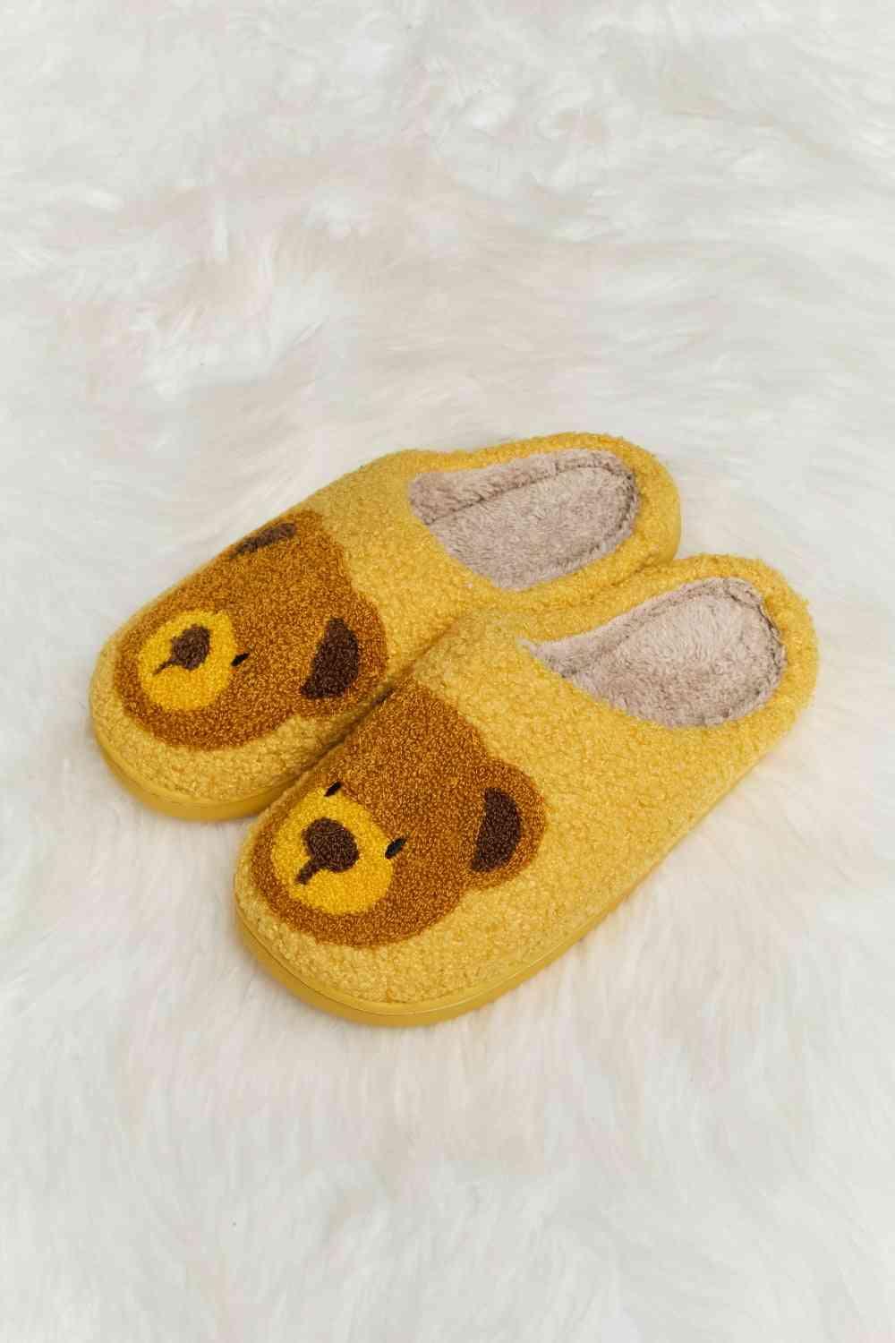 Melody Teddy Bear Print Plush Slide Slippers - Browngold Fashion