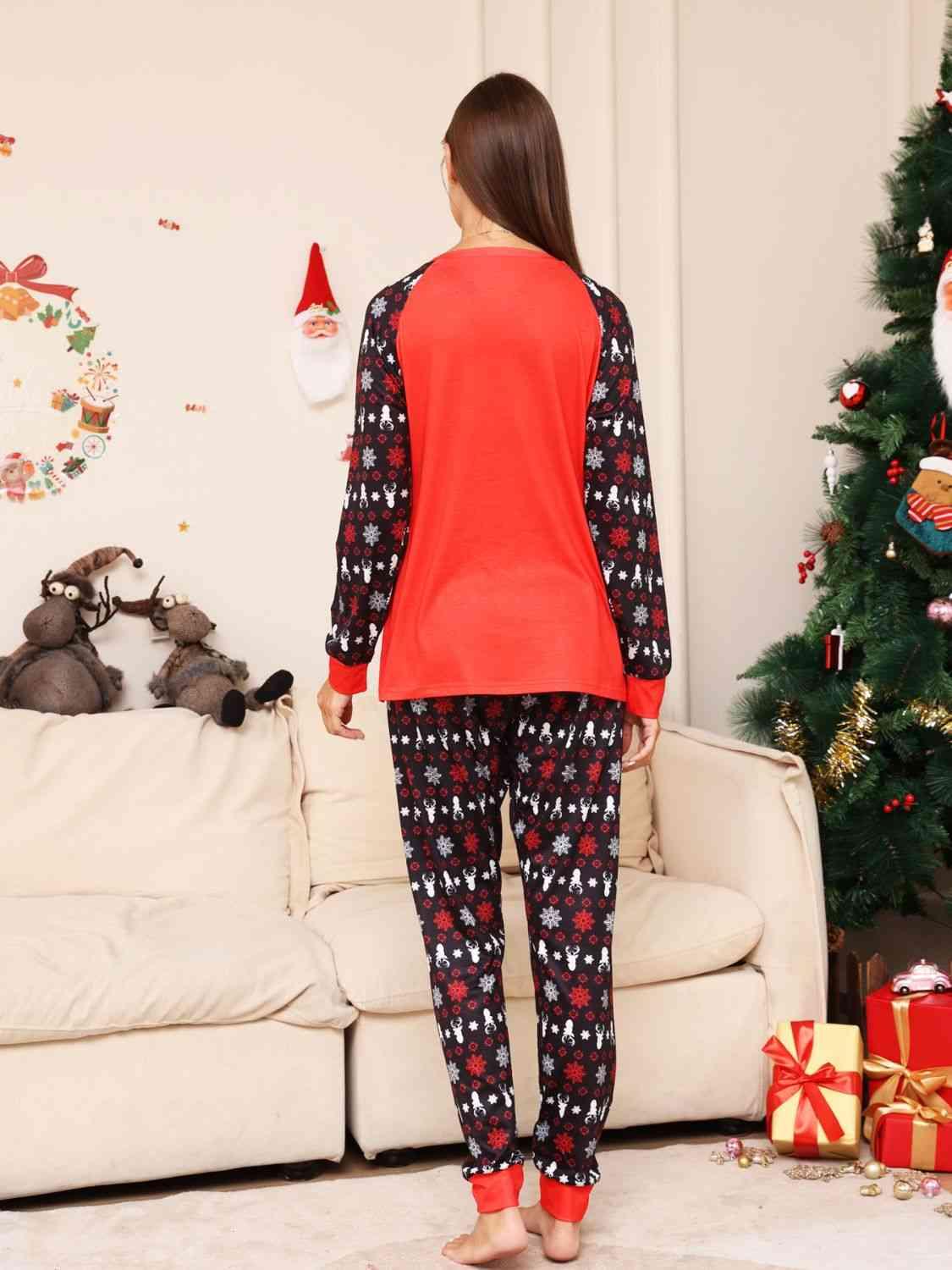 Full Size Reindeer Graphic Top and Pants Set - Browngold Fashion