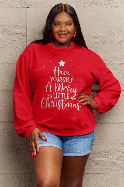 Simply Love Full Size HAVE YOURSELF A MERRY LITTLE CHRISTMAS Round Neck Sweatshirt - Browngold Fashion