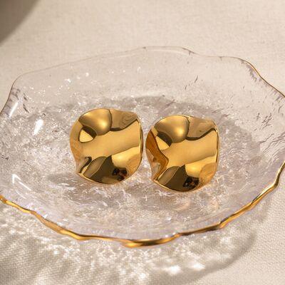 Geometric Pleated 18K Gold-Plated Stud Earrings - Browngold Fashion