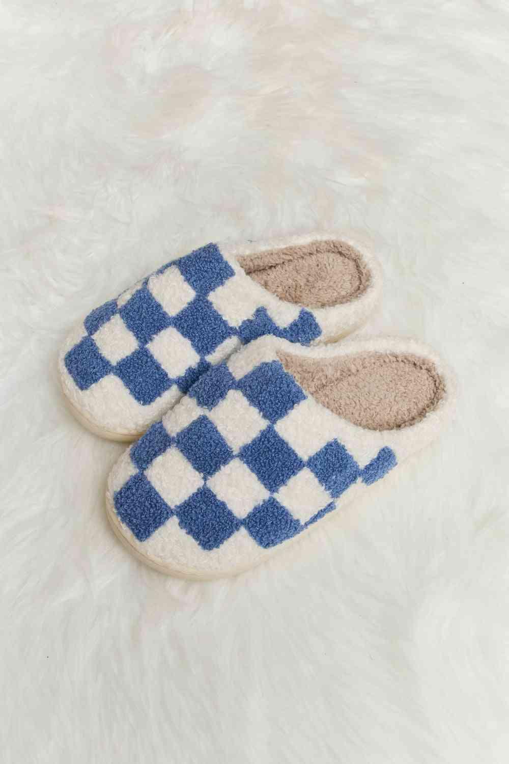 Melody Checkered Print Plush Slide Slippers - Browngold Fashion