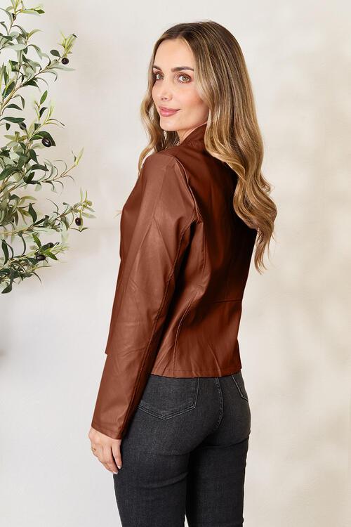 Mock Neck Zip Up Jacket - Browngold Fashion