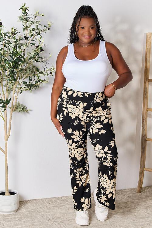 Heimish Full Size High Waist Floral Flare Pants - Browngold Fashion