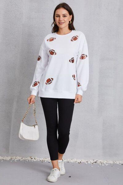 Football Sequin Patch Long Sleeve Sweatshirt - Browngold Fashion