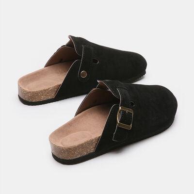 Suede Closed Toe Buckle Slide - Browngold Fashion