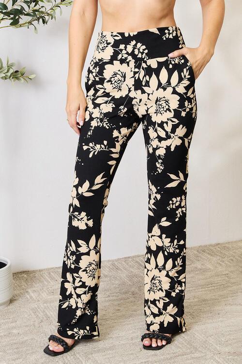 Heimish Full Size High Waist Floral Flare Pants - Browngold Fashion