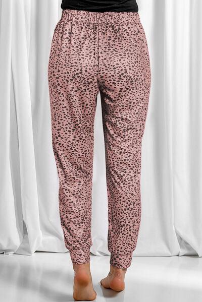 Full Size Leopard Drawstring Pocketed Pants - Browngold Fashion