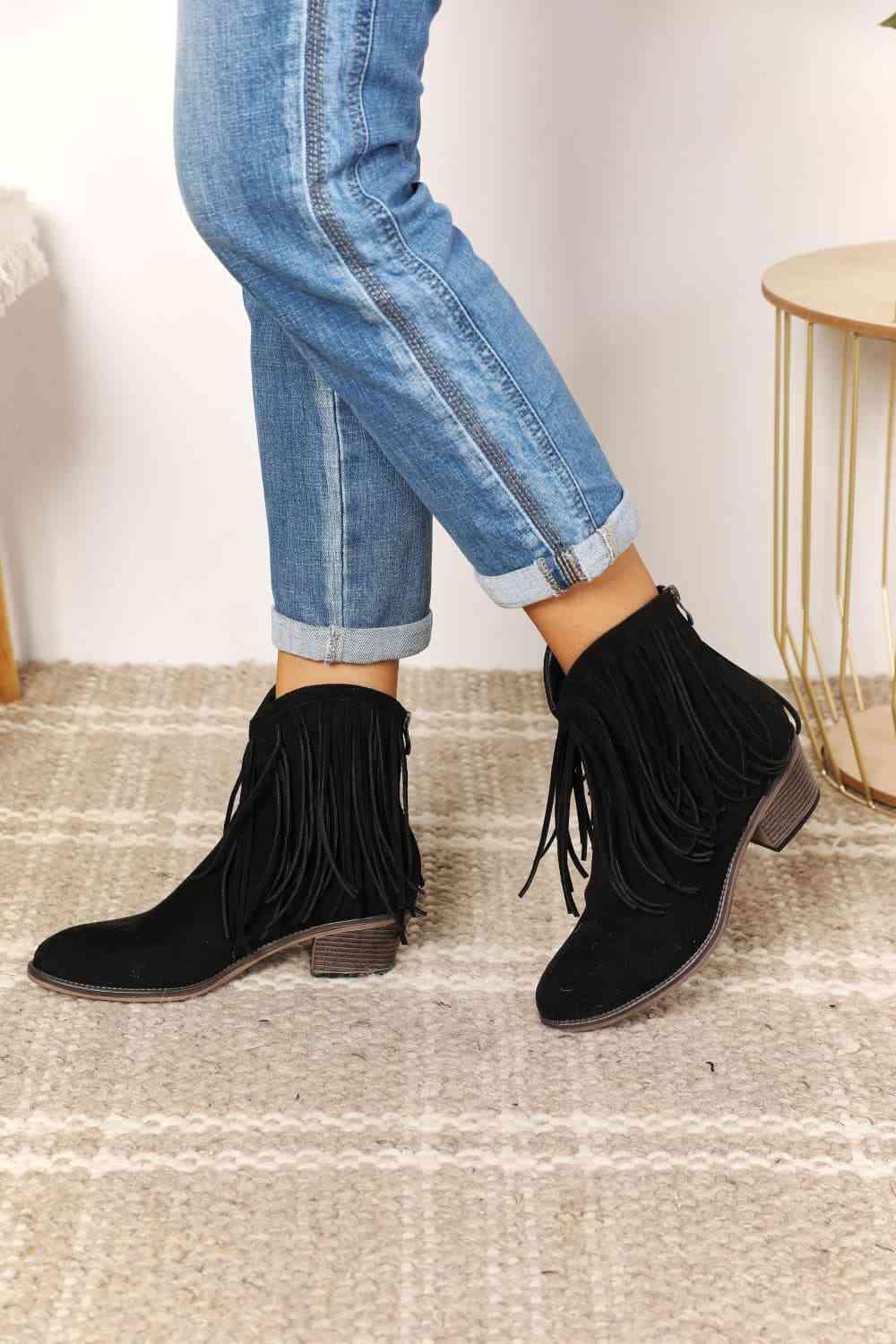 Legend Women's Fringe Cowboy Western Ankle Boots - Browngold Fashion