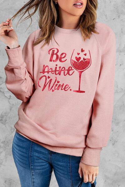 BE MINE WINE Round Neck Sweatshirt - Browngold Fashion