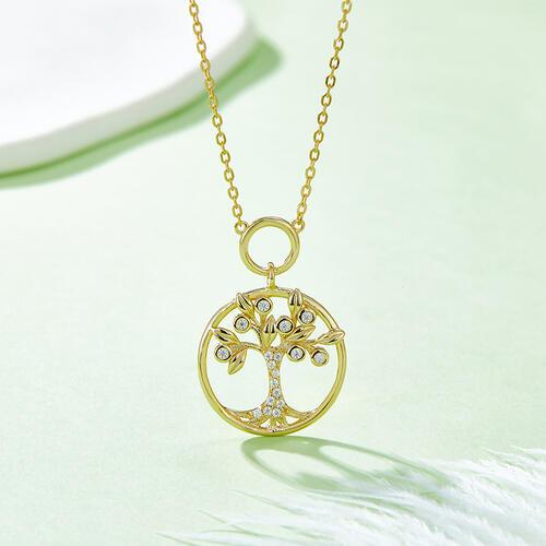 Moissanite 925 Sterling Silver Tree Of Life Pendant Necklace - Browngold Fashion