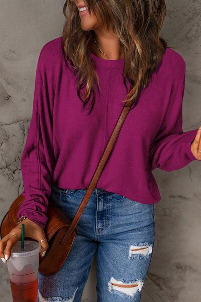 Double Take Full Size Round Neck Long Sleeve T-Shirt - Browngold Fashion