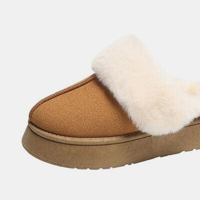 Center-Seam Furry Chunky Platform Slippers - Browngold Fashion