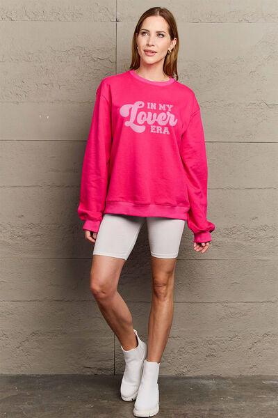 Simply Love Full Size IN MY LOVER ERA Round Neck Sweatshirt - Browngold Fashion