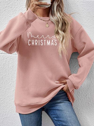 MERRY CHRISTMAS Dropped Shoulder Sweatshirt - Browngold Fashion