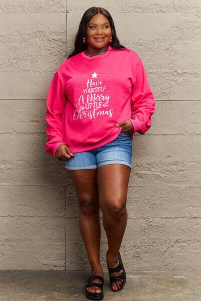 Simply Love Full Size HAVE YOURSELF A MERRY LITTLE CHRISTMAS Round Neck Sweatshirt - Browngold Fashion