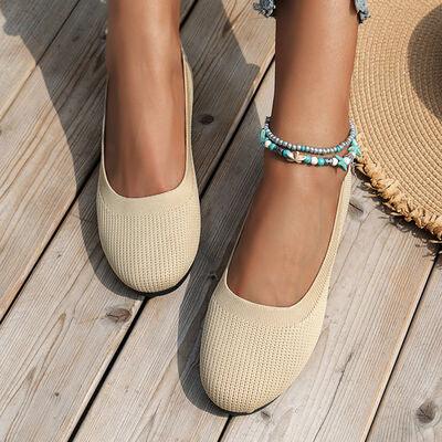 Round Toe Knit Ballet Flats - Browngold Fashion