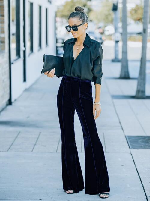 High Waist Flare Pants - Browngold Fashion