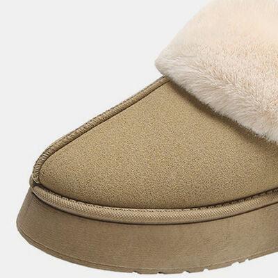 Furry Chunky Platform Slippers - Browngold Fashion