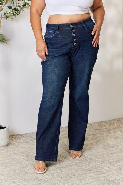 Judy Blue Full Size Button-Fly Straight Jeans - Browngold Fashion