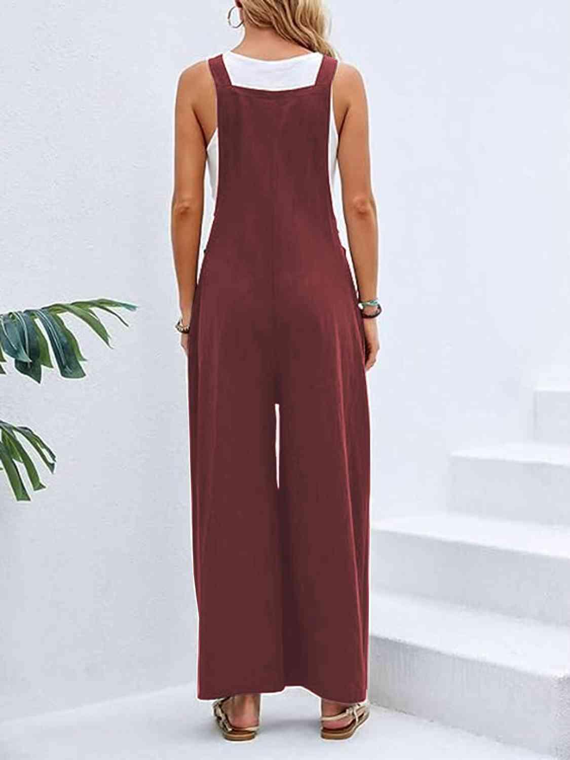 Full Size Wide Leg Overalls with Pockets - Browngold Fashion