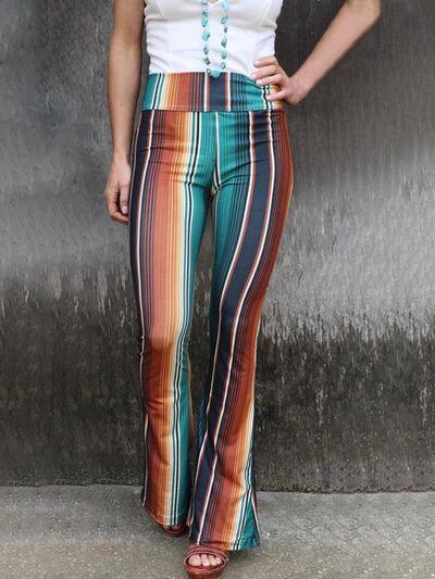 High Waist Striped Bootcut Pants - Browngold Fashion